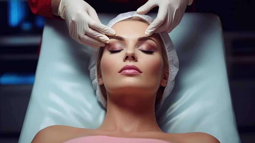 Woman laying down while plastic surgeon prepares to inject Botox into her face