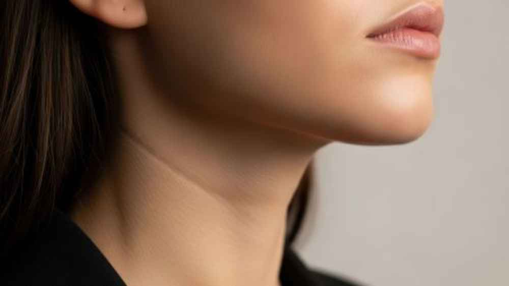 Close up of a woman's jaw and neck after a face & neck lift