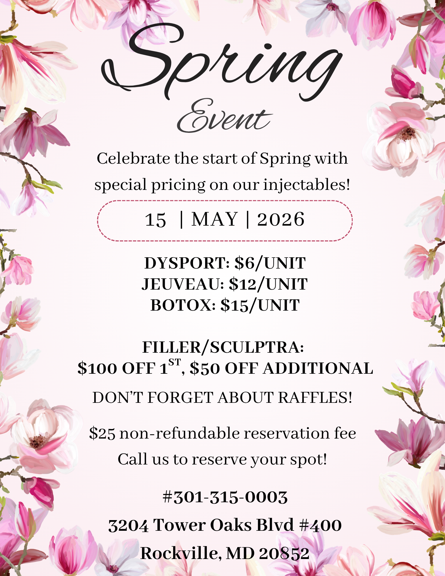 Special pricing on injectables at Metro's Spring Event on May 15, 2026