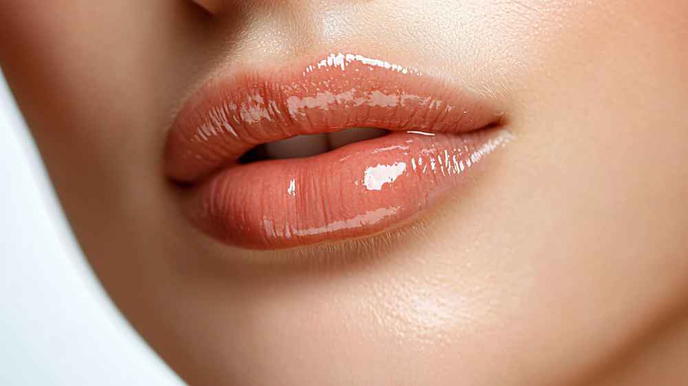 A close up of a woman's lips after lip enhancement