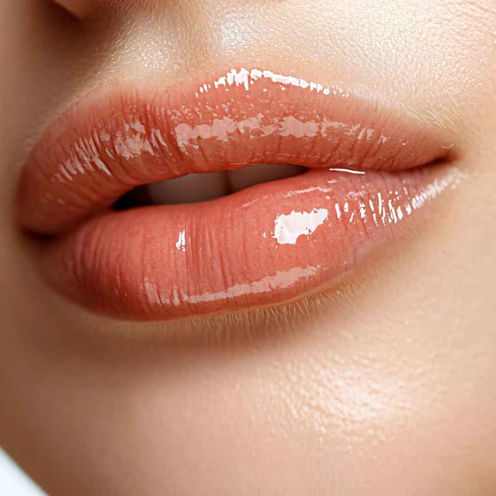 A close up of a woman's lips after lip enhancement